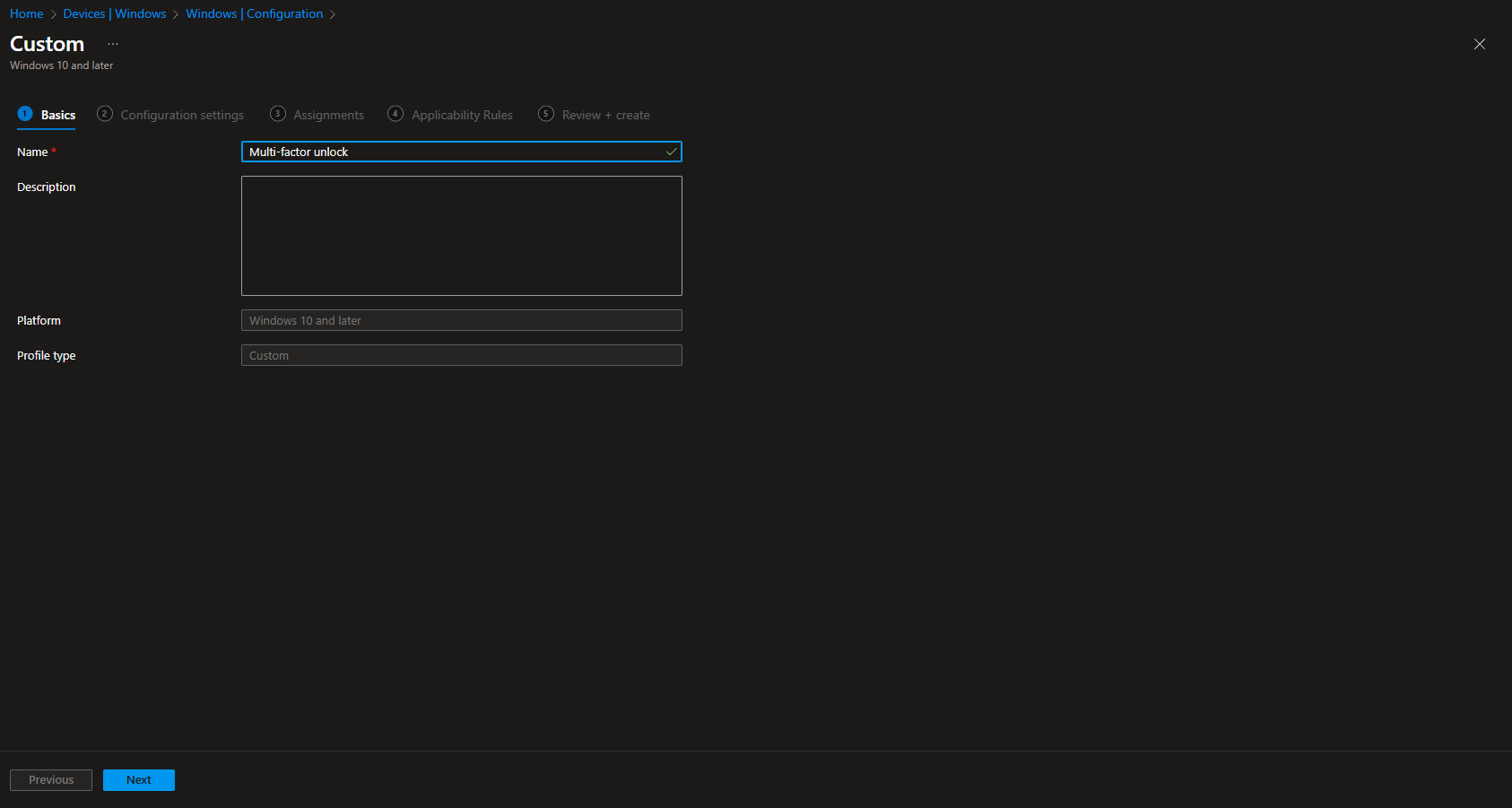 Configuring second unlock factor OMA-URI (GroupB)